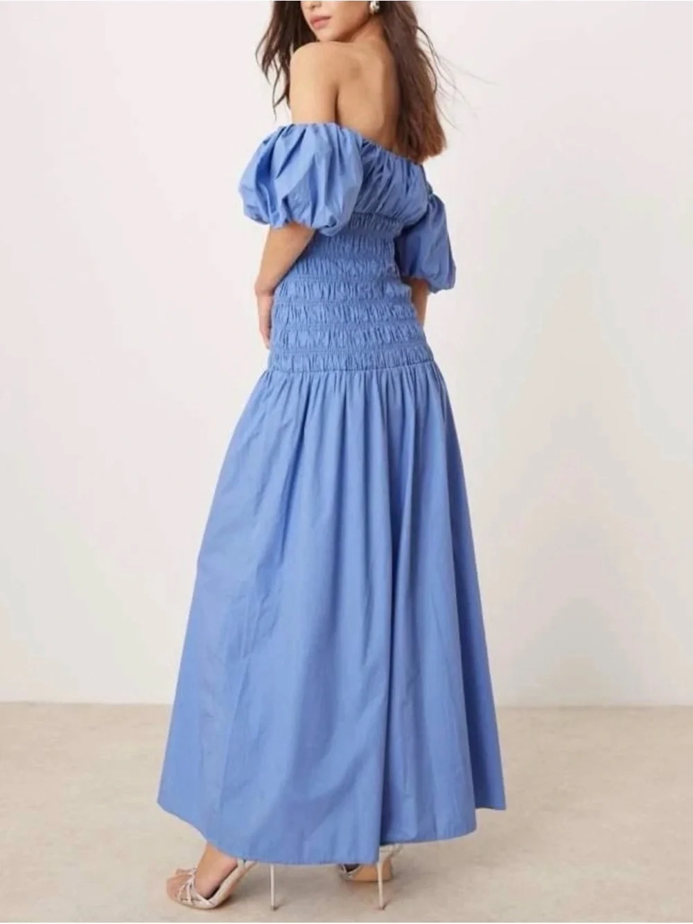 Abercrombie Cornflower Blue Off Shoulder Smocked Maxi Dress Cottagecore M